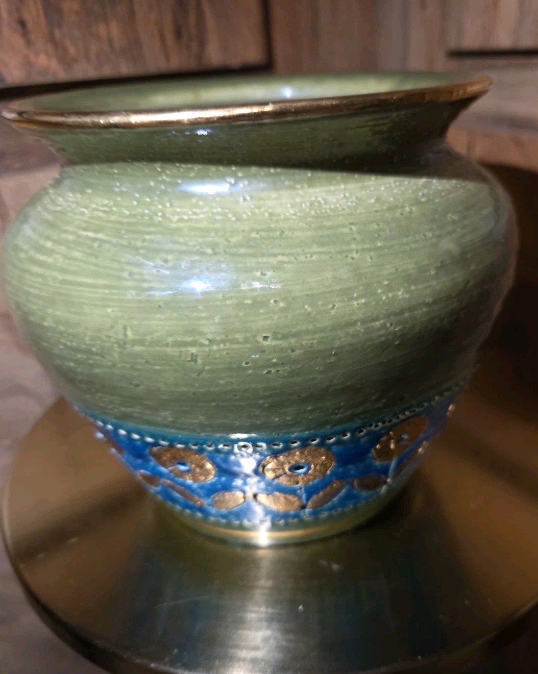 Vintage Rosenthal Netter Thai Silk Italian Pottery Vase Planter Blue Green Gold