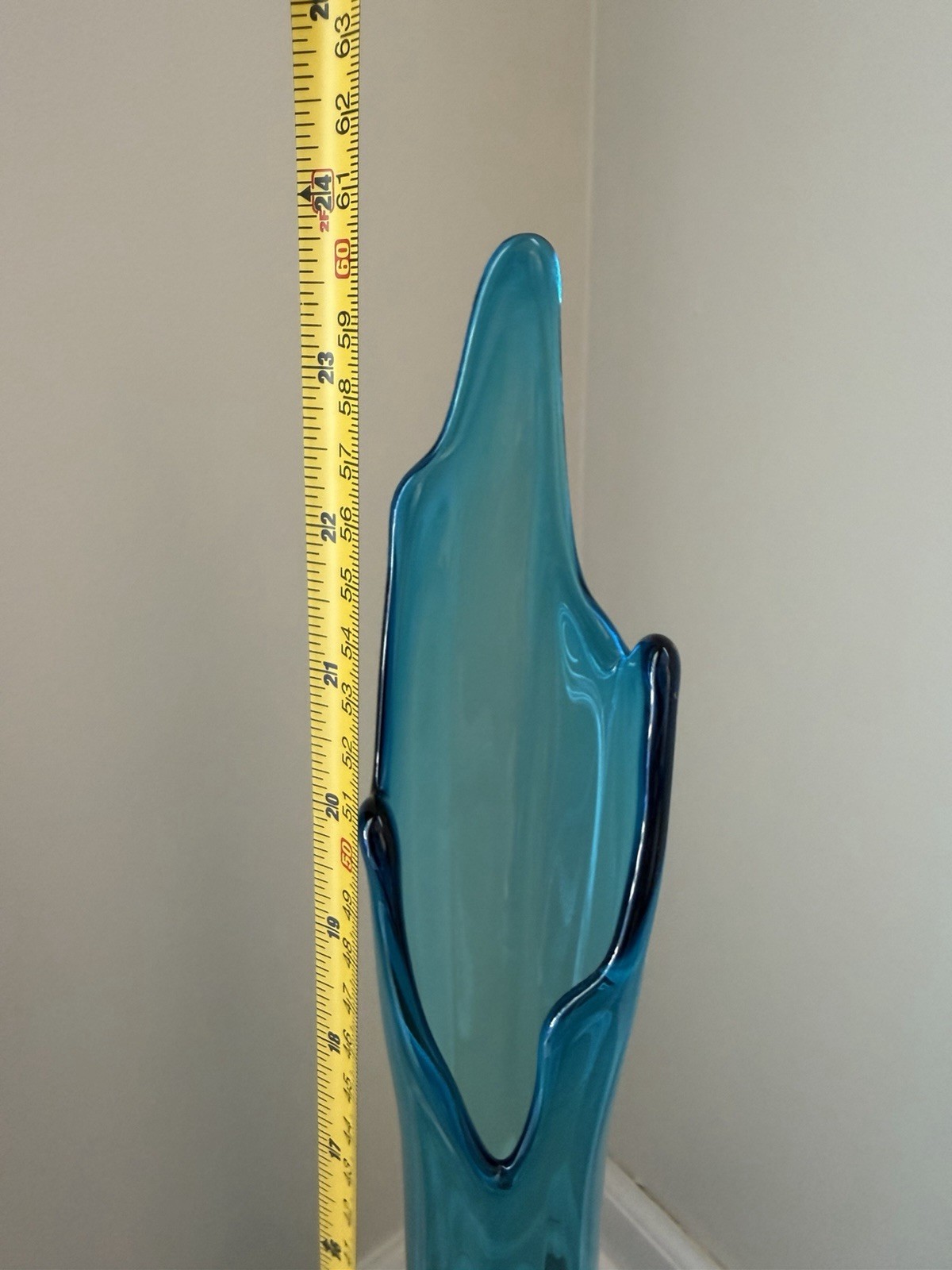 RARE Viking Epic Bluenique Swung Vase Tall 3-Toe Pedestal MCM Art Glass 24.75 In