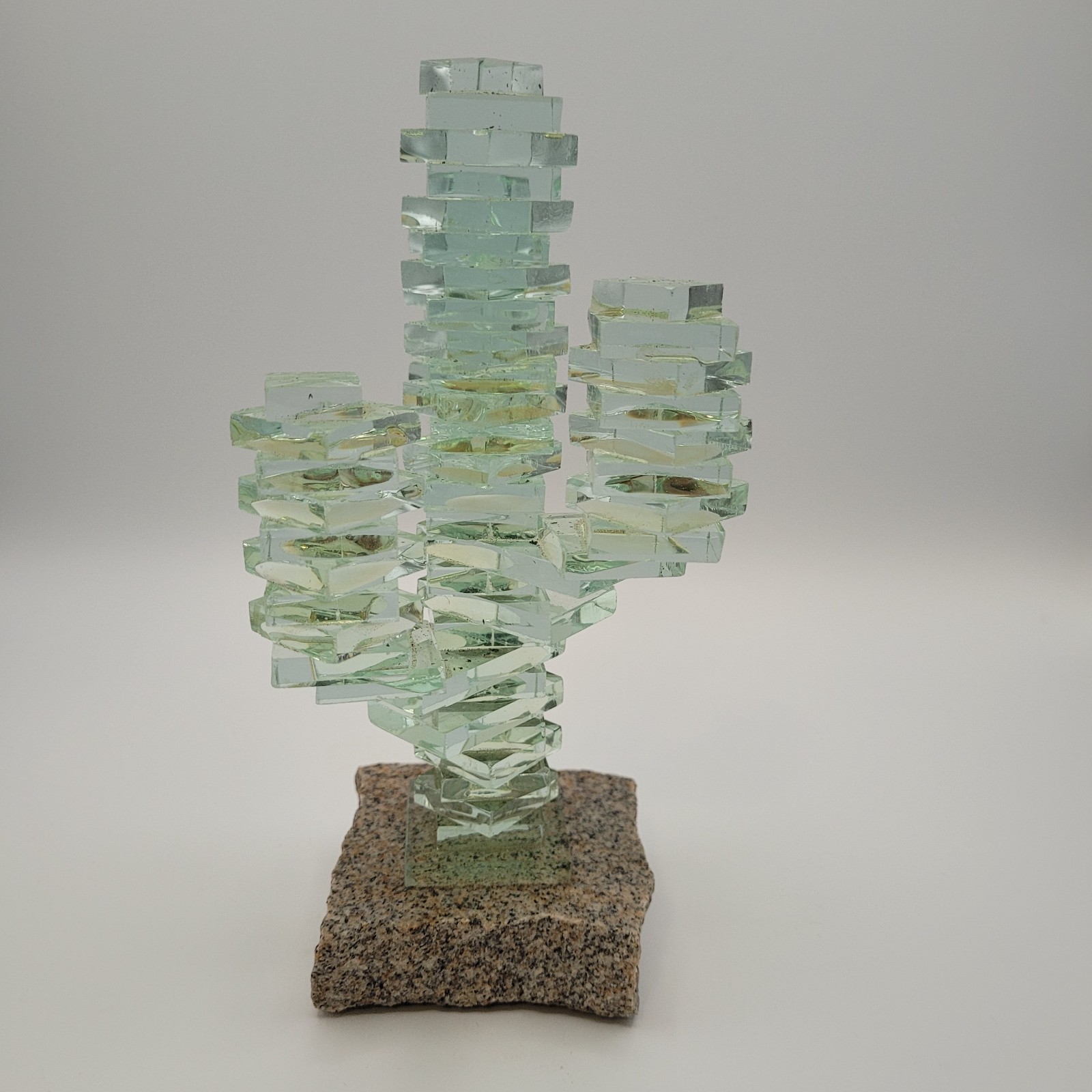 Stacked Art Glass Saguaro Cactus Figurine Sculpture Southwest Approx 7”H