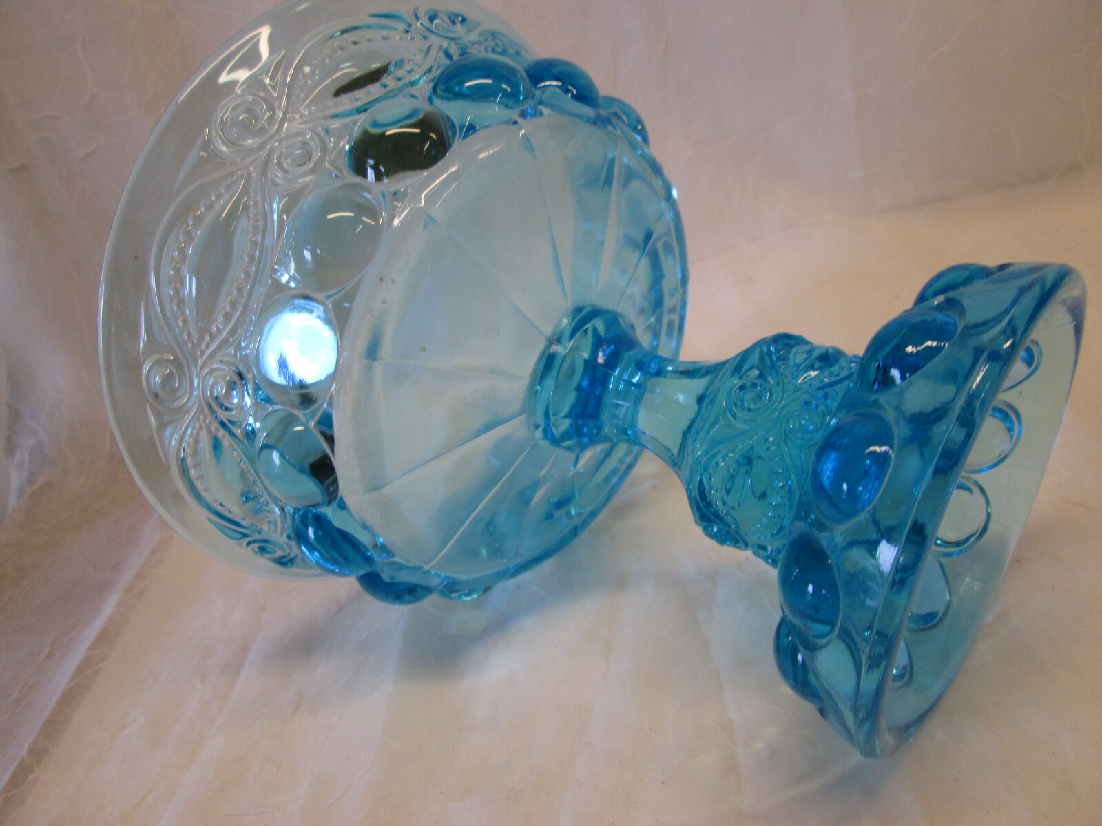 Fenton Eyewinker Pattern for LG Wright Light Blue Open Compote 7 1/8″ tall