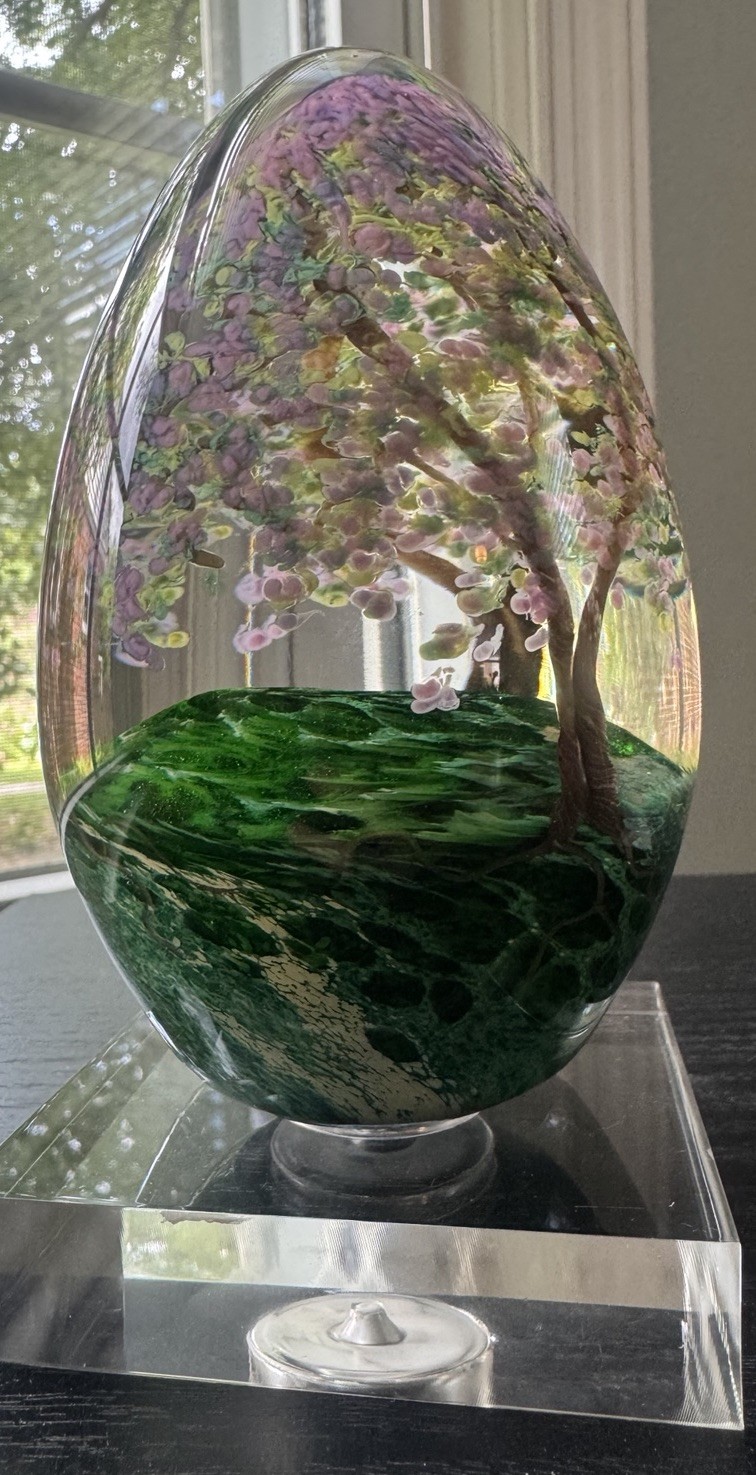 2011 Cathy Richardson Art Glass Paperweight Forest Seed Spring Tree Signed