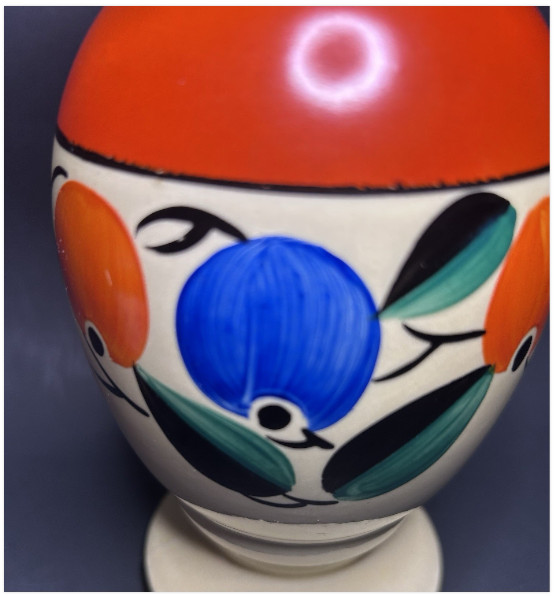 1930s Czechoslovakia Art Deco Hand Painted Fruit/Floral 7.25″ Vase Ditmar Urbach