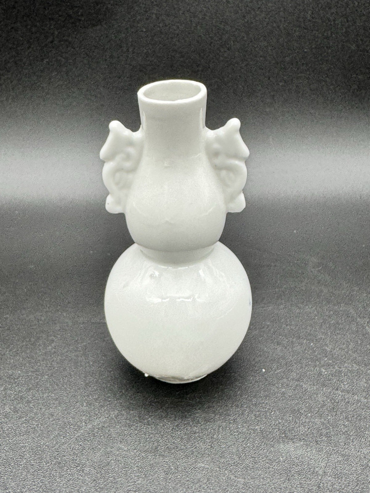 Chinese Blue White Porcelain Mini Vase Dragon Handles Bud Vase 3.5”