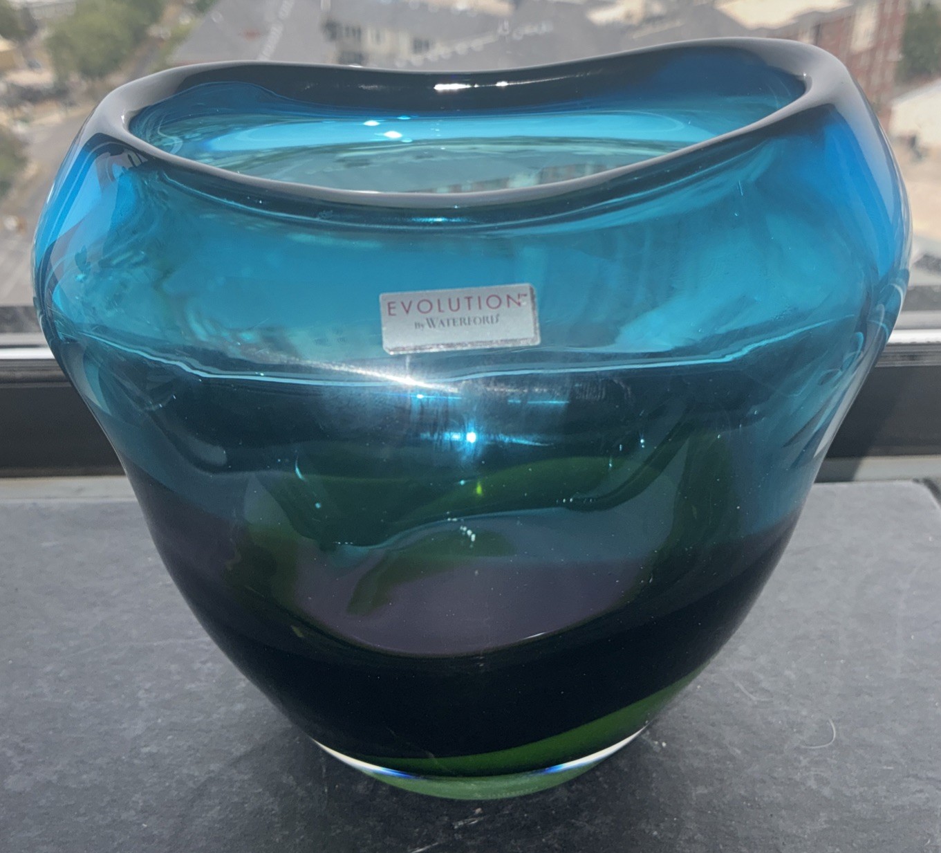 Chic WATERFORD EVOLUTION Blue & Green HORIZON Glass Bowl/Centerpiece- RETIRED