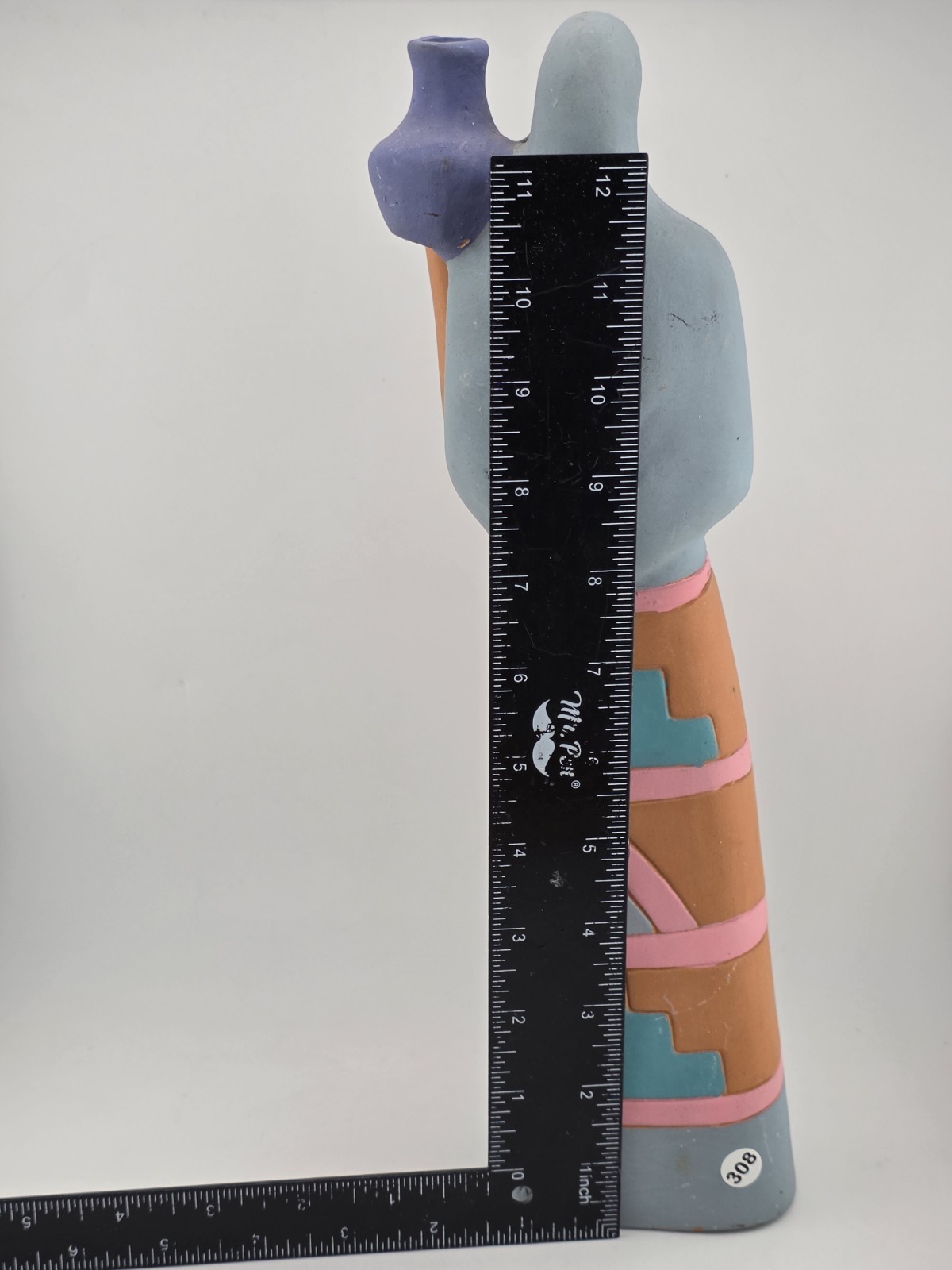 Vintage Handmade Painted Clay Indeginous Pottery Woman Holding Pot 15″ High