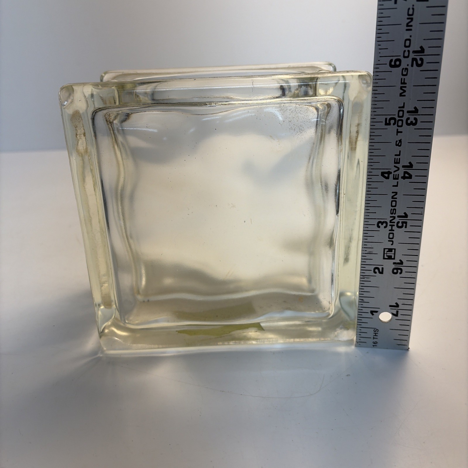 Vintage Clear Glass Square Vase Heavy Art Glass Floral Planter Block Vase