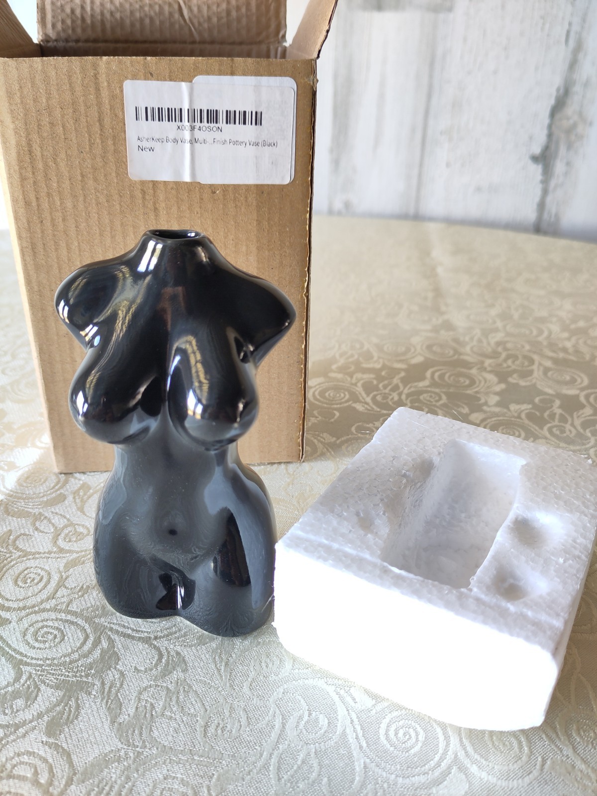 Nude Female Body Vase – Ceramic Black 4.75″ – Bud Vase – Voluptuous Woman – New