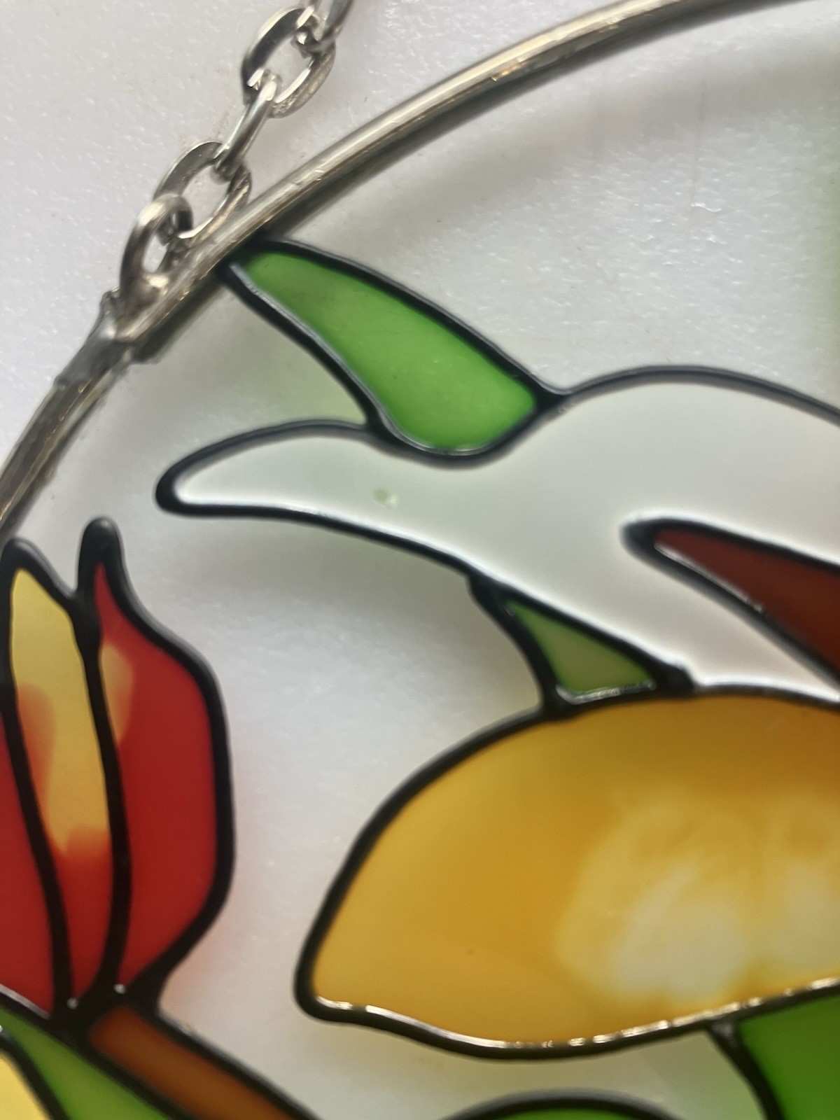 Stained Glass Floral Window Panel Round Suncatcher Lilies Iris Tulips Hanging