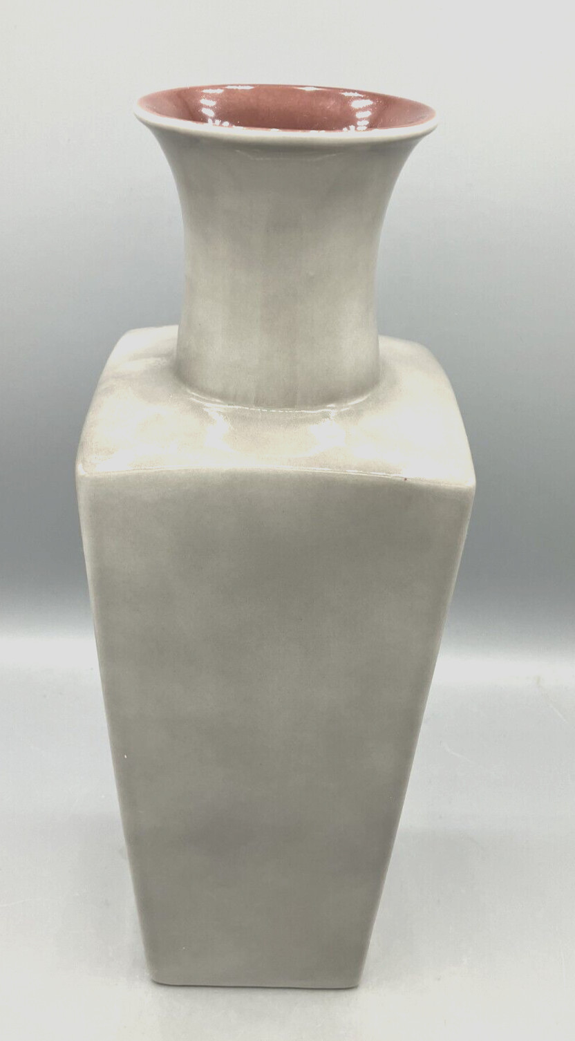 Mikasa Diane Love Tall Gray Ceramic Vase Plum Interior 14.5″ MCM Modern Decor