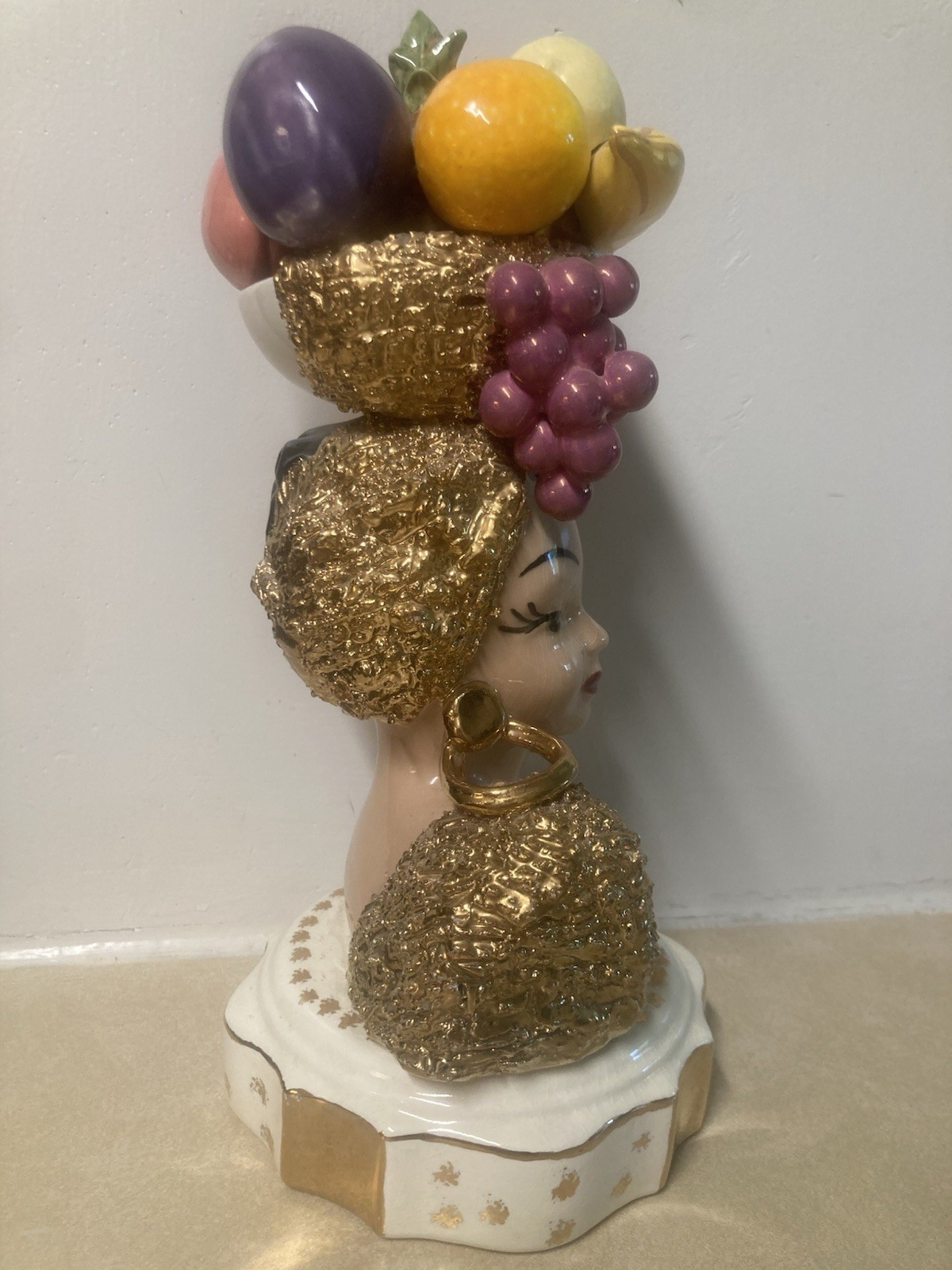 CARMEN MIRANDA Ceramic Fruit Hat Head Lady Tropical Figure Bust Display 13”