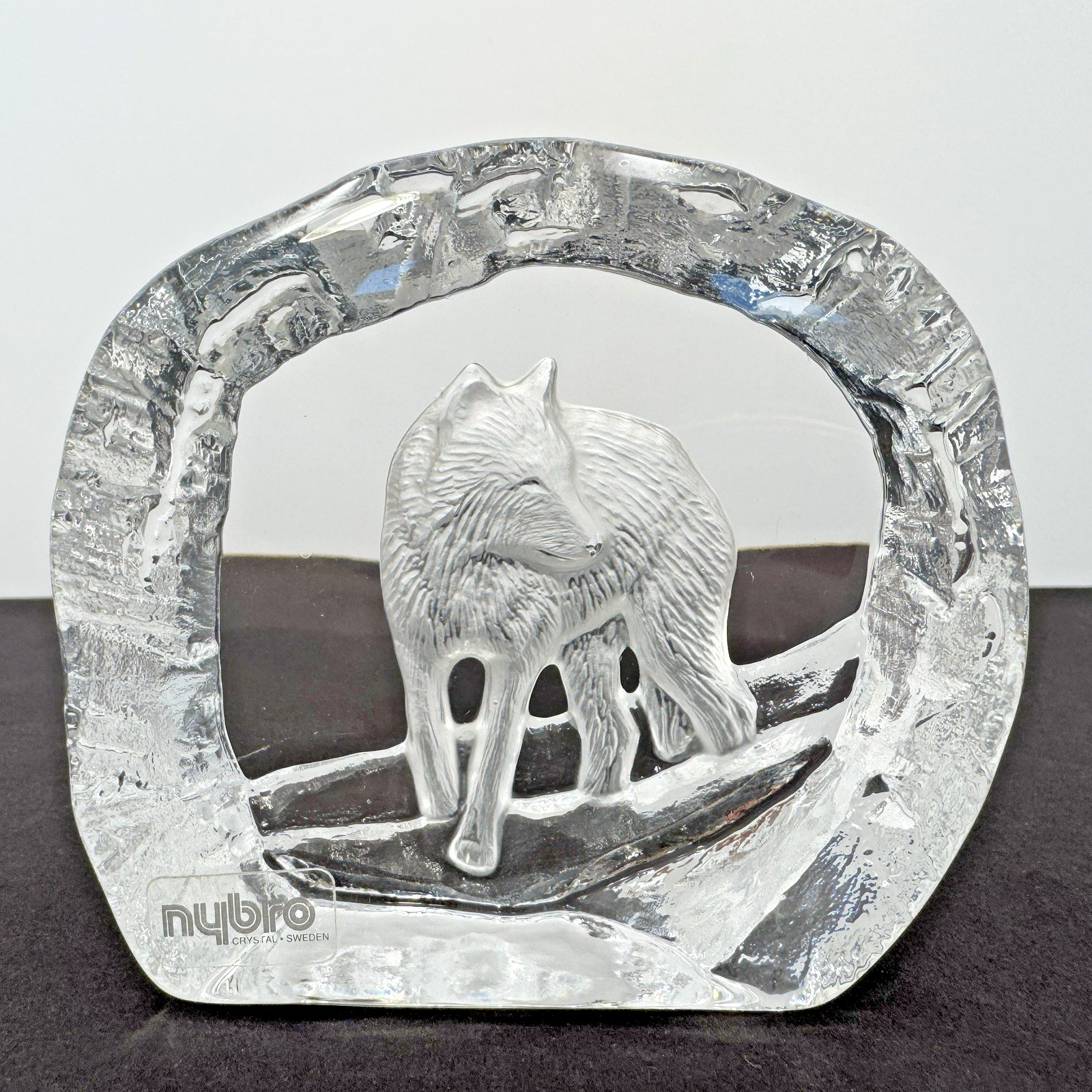 Lot/2 Signed Crystal Paperweight Sculptures Mats Jonasson Seal Nybro Wolf Sweden