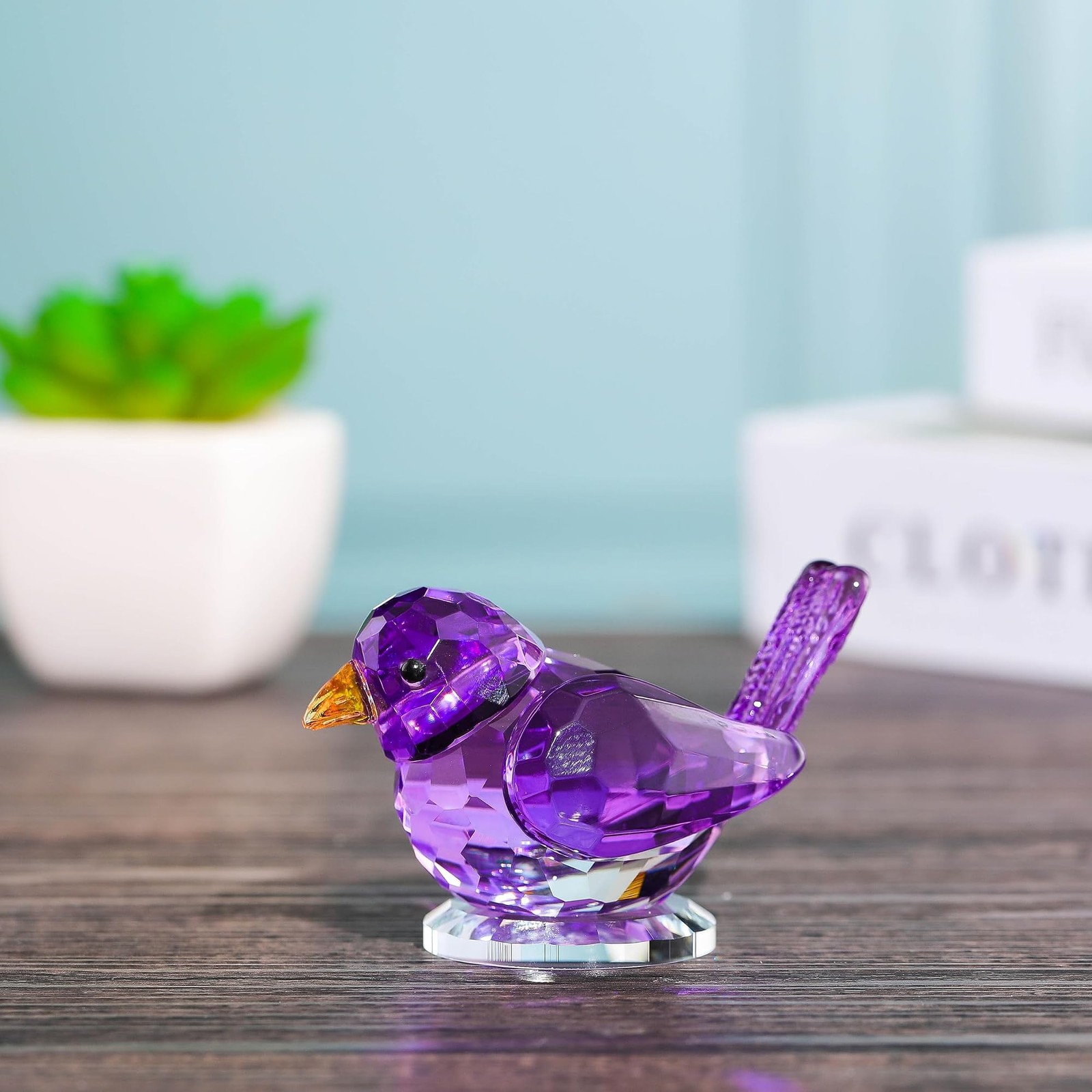 Qianwei Purple Crystal Bird Figurine Collectible Handmade Blown Glass Decor |…