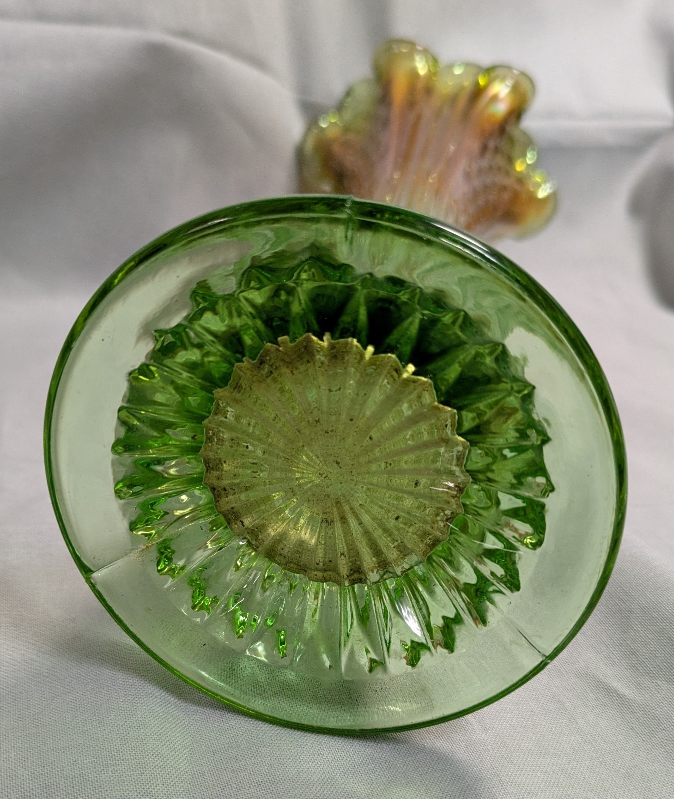 Vtg Fenton Diamond Point Column Carnival Glass 12” Swung Vase Orange to Green