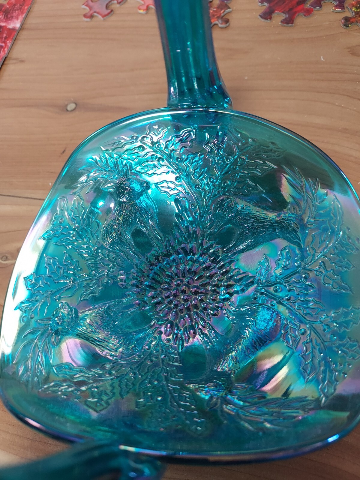 Vintage Rare Dorothy Taylor Encore Fenton Teal Carnival Glass Basket
