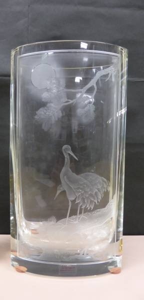 Moser Crystal Glass Flower Vase Moon, Pine, Crane Interior H9.8″/25cm
