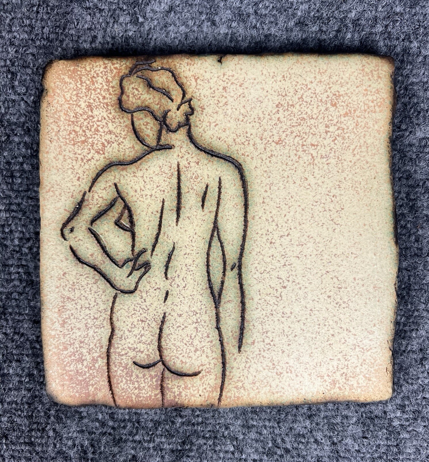 Set Of 3 Mitch Yung Signed Nude Adults Ceramic Pottery Art Tiles 6.25” X 6.25”