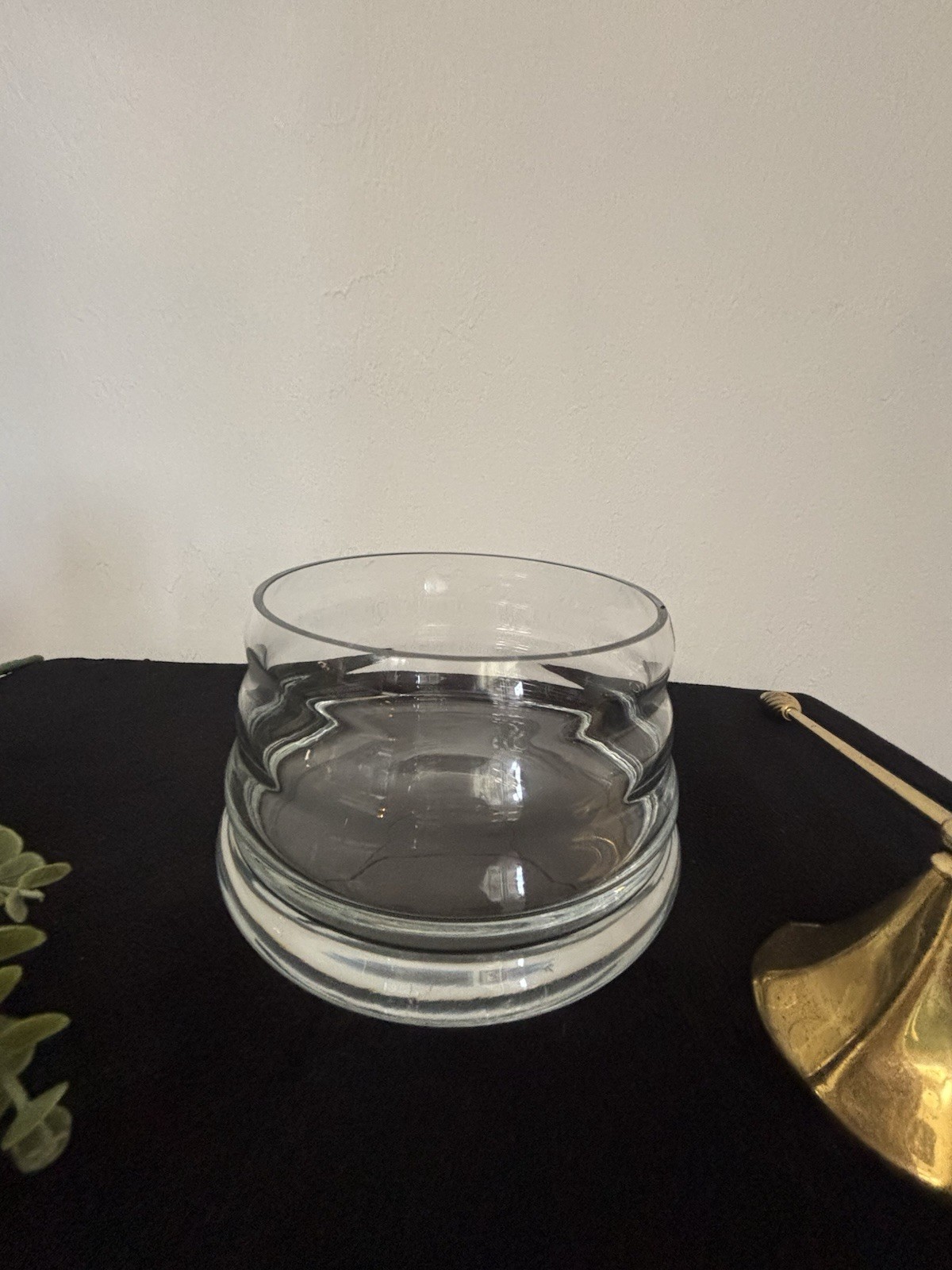 Krosno Poland Round Glass Candle Holder Beehive Design 4 1/2 Inches Wide