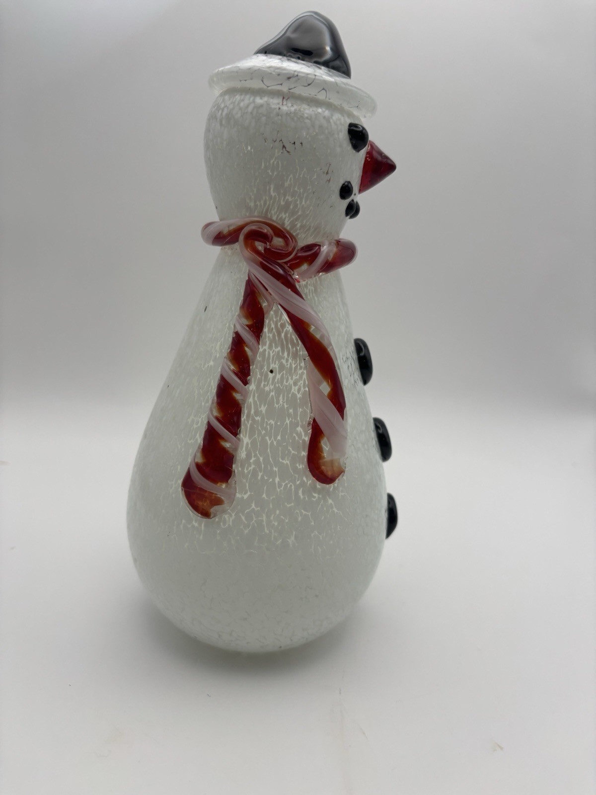 STUNNING ART GLASS BLOWN SNOWMAN 8 3/4″ SCULPTURE