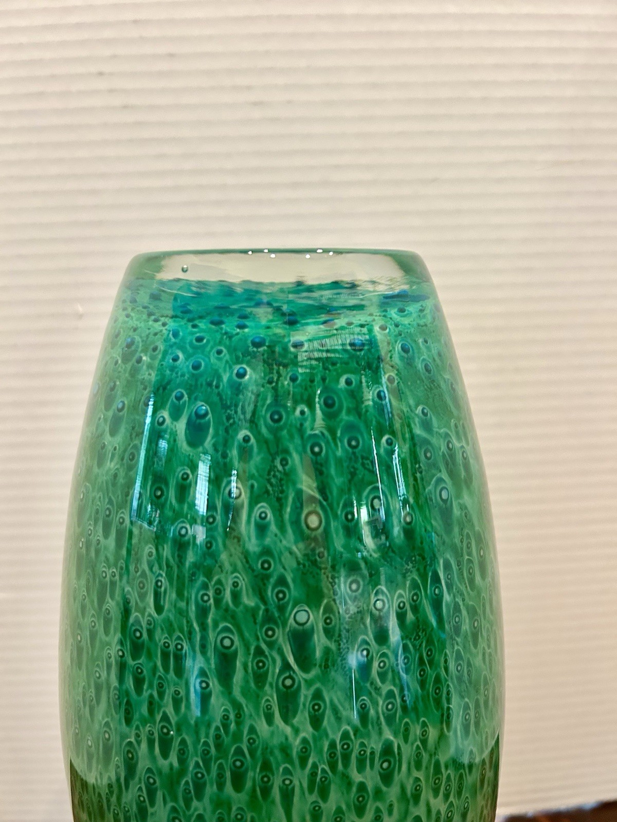 Vintage Art Glass Peacock Pattern Blown Glass Vase 12 Inch Heavy Beautiful