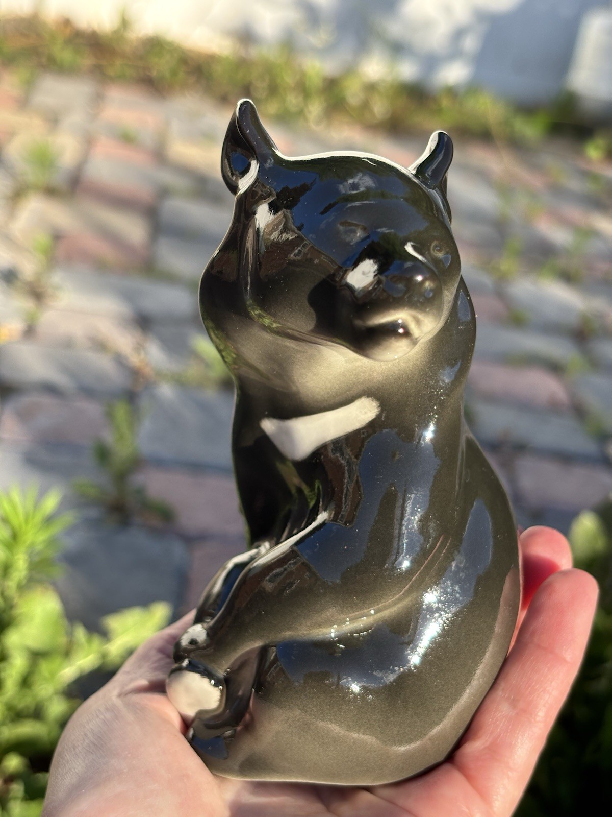 Vintage USSR Lomonosov Porcelain Soviet Union Adorable Black Bear Figurine