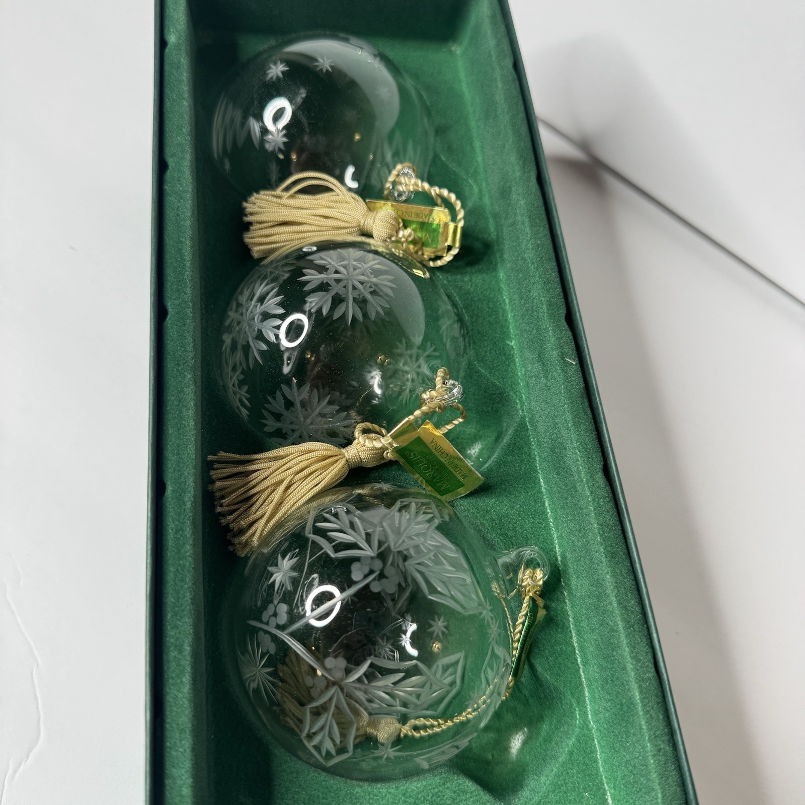 3 Waterford Marquis Etched Crystal Ball Christmas Tree Ornaments Holly Snowflake