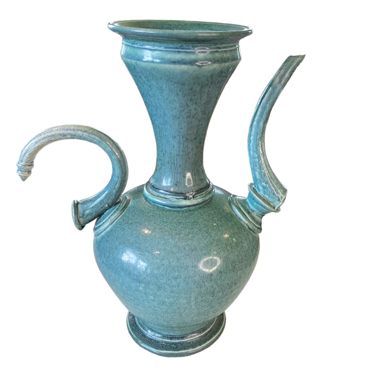 Vintage Robin Egg Blue Michael Schwegmann Studio Pottery Vase Curves Modern 10.5