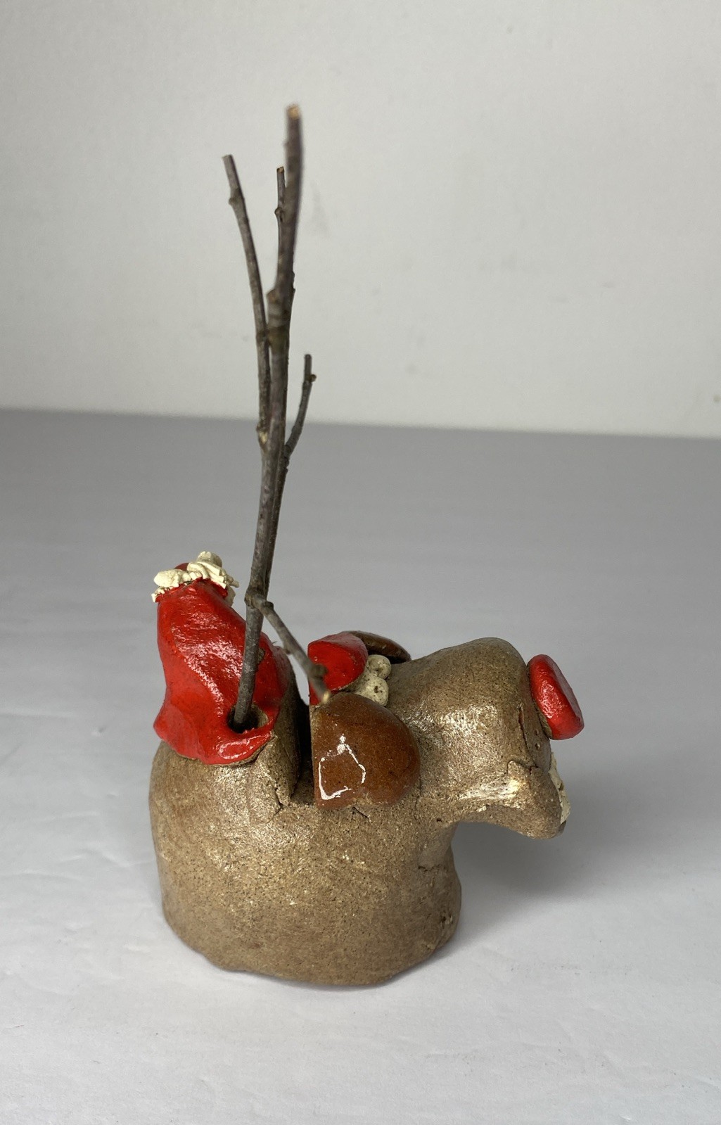 Vintage MCM Hicks Pottery Humorous Christmas Reindeer Dog Signed 3 Inches