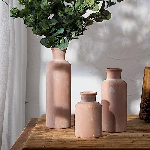 LUKA Ceramic Rustic Farmhouse Vase Set, Terracotta Decor for Bedroom, Living