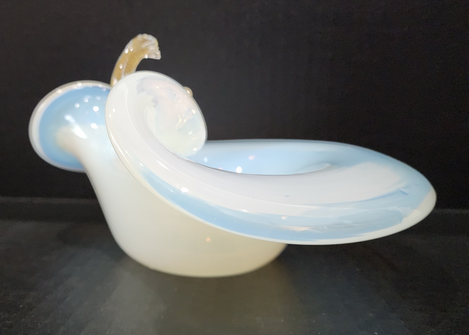 Mid 20th Century Murano Attributed Opalescent Glass Bowl Perchin Gold Fleck Fish