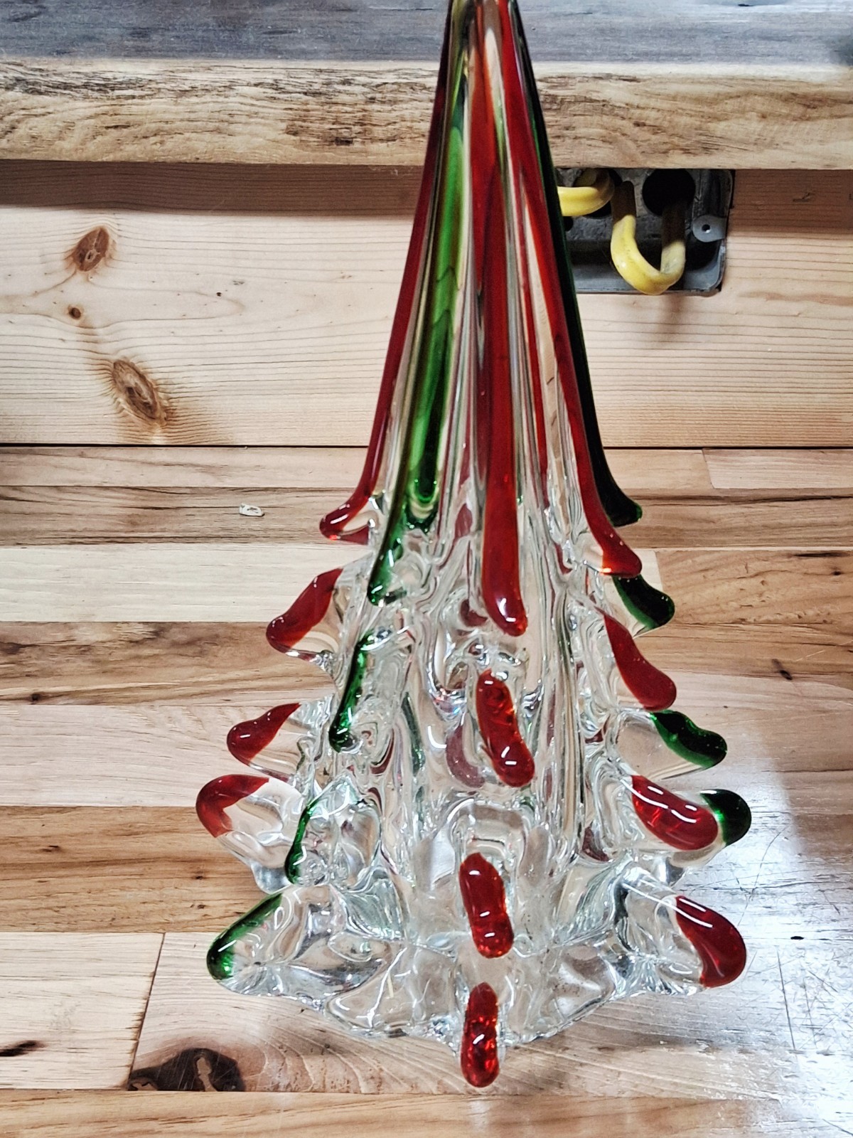 Vintage Red And Green Clear Heavy Murano? Art Glass Christmas Tree Figurine