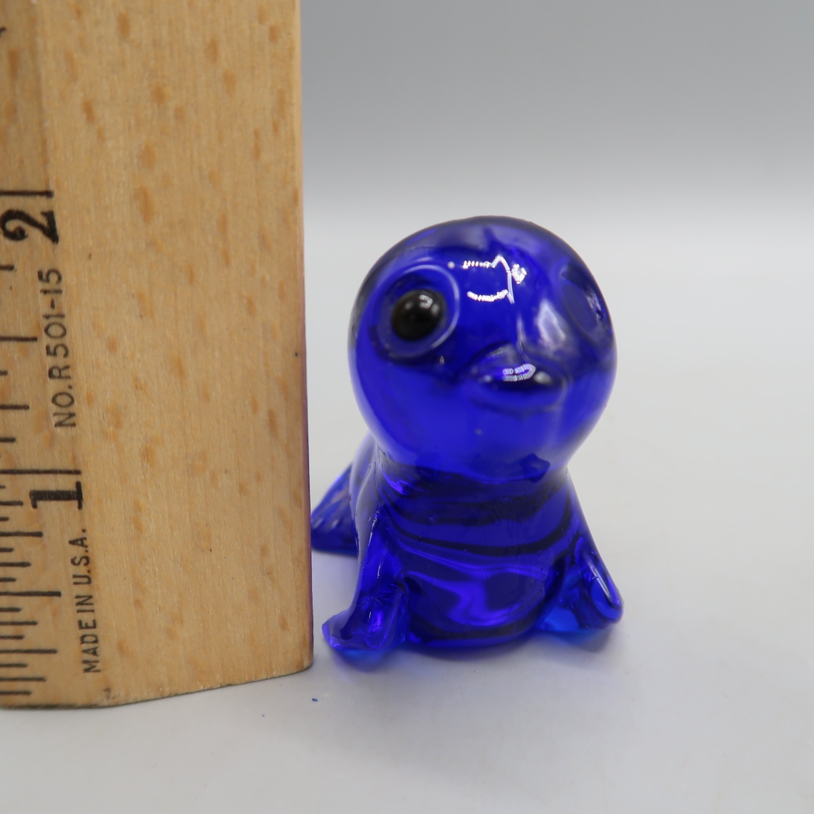 Cobalt Blue Baby Seals 2 inches long Paper weight Art Glass missing eye