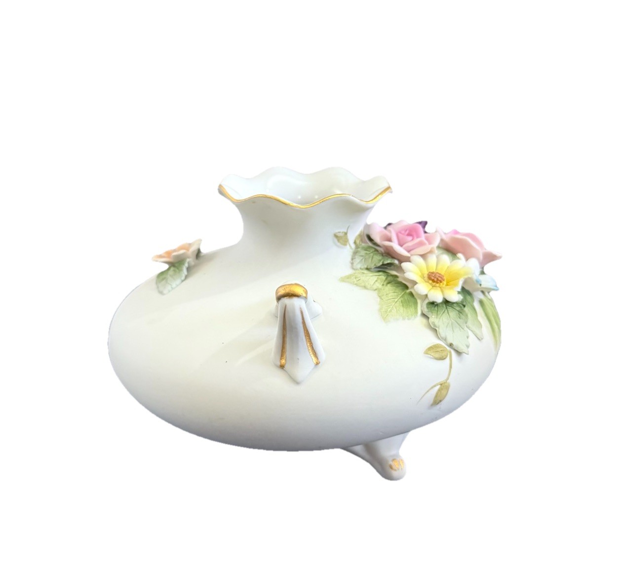 Vintage Vase Lefton China Hand Painted Floral Pattern 1950s 3.25T X 5W inches