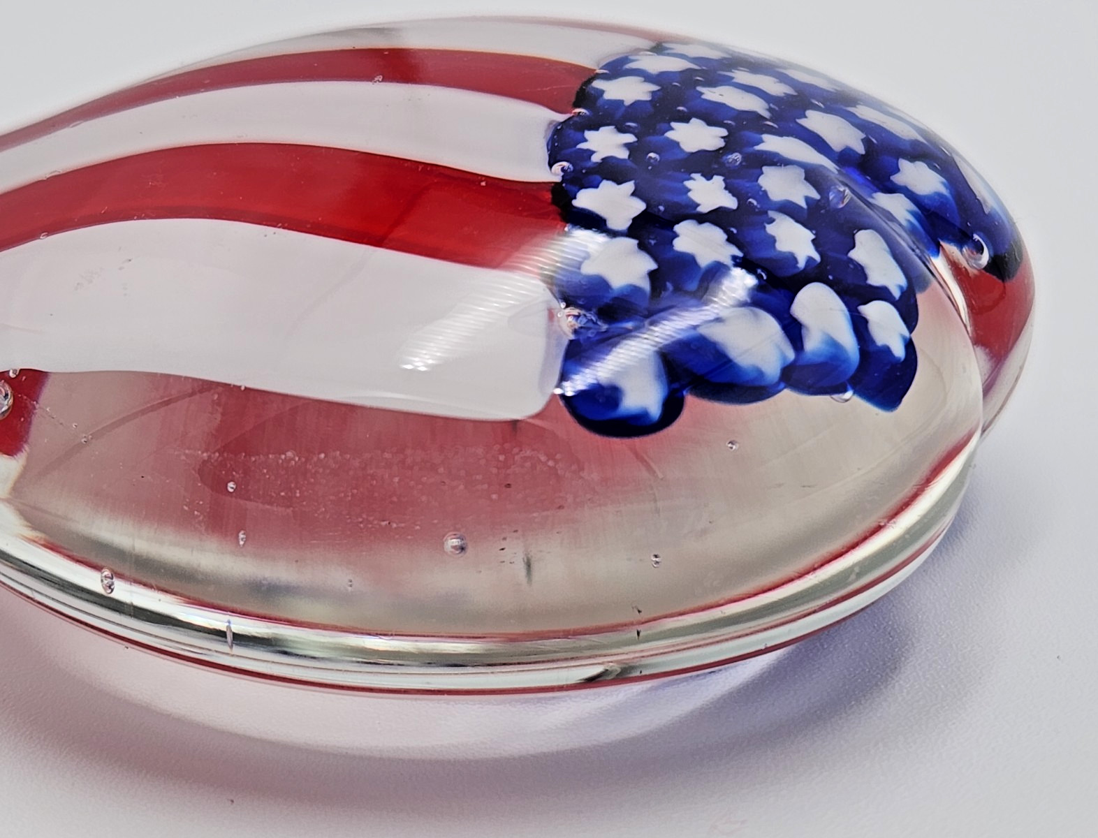 Vintage Art Glass Heart Shaped American Flag Paperweight Americana Handblown USA