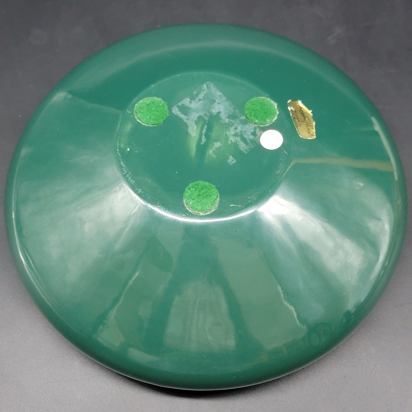 Vintage Haeger Floral Pottery Flat Vase Deep Forest Green Glossy Squat 3.5″x10″