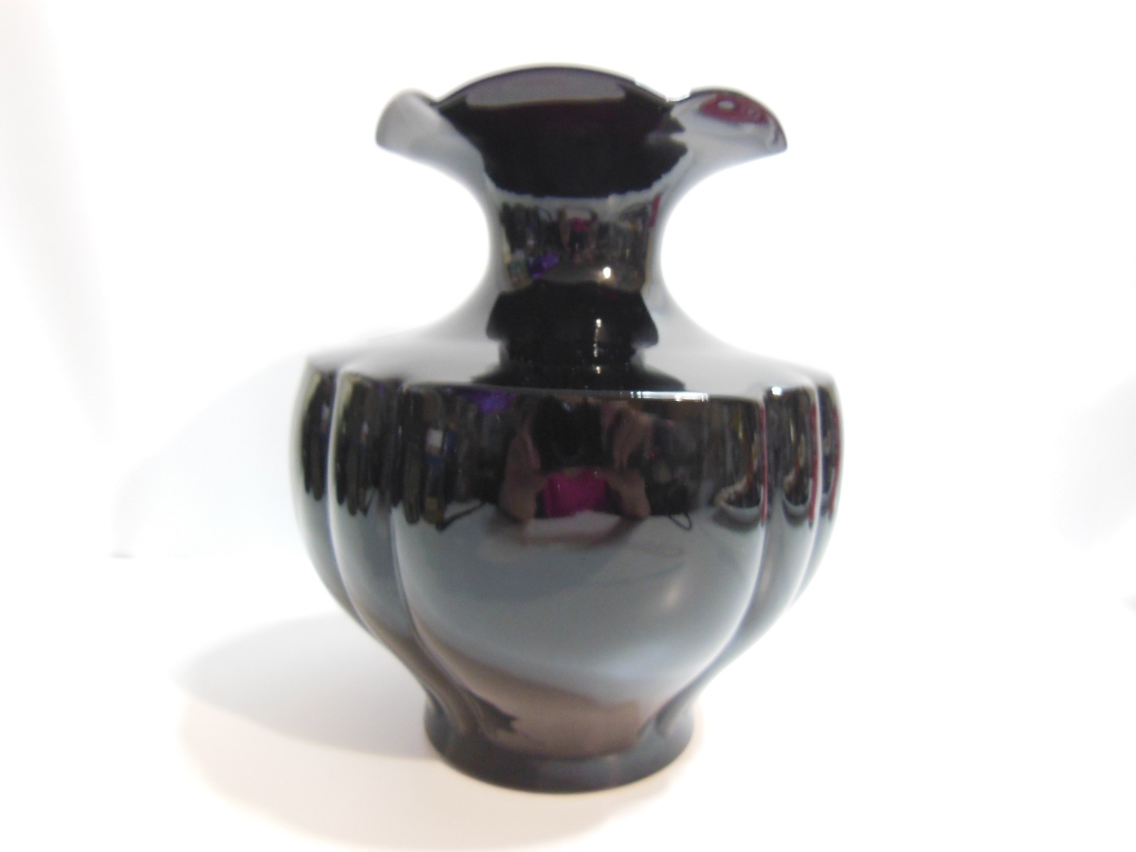 VINTAGE 1930’s LOUIE GLASS CO. BLACK AMETHYST VASE 7 3/8″ T