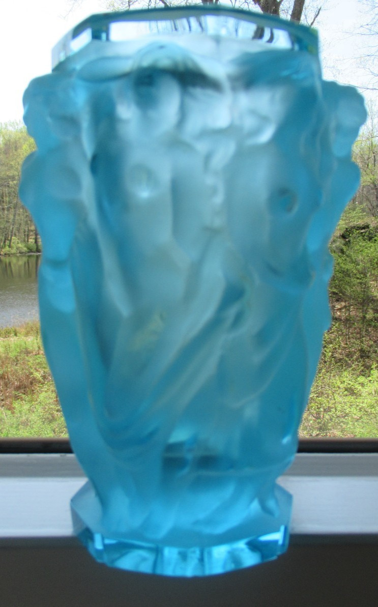 Frantisek Halama Czech Frosted Blue Art Glass Vase F.H. 60/2500 5.5″T RARE Blue