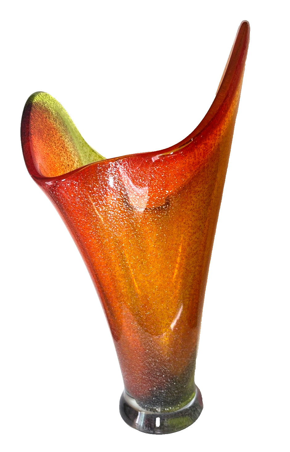 Sahara Vase Mihai Topescu Murano Style Flared Red Yellow Green 17″