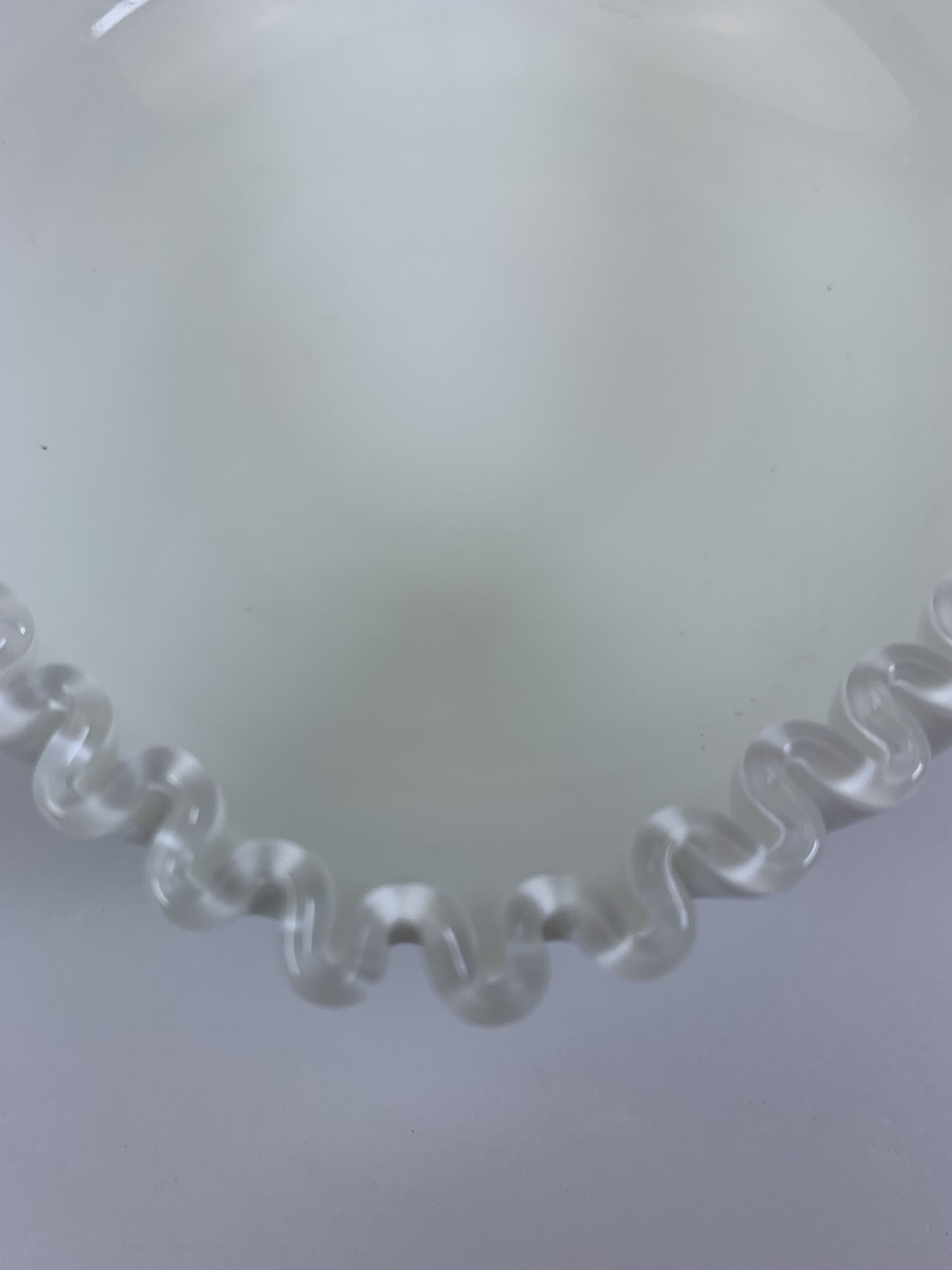 Vintage Fenton Milk Glass Ruffled Edge Heart Shaped Dish Bowl Clear Handle
