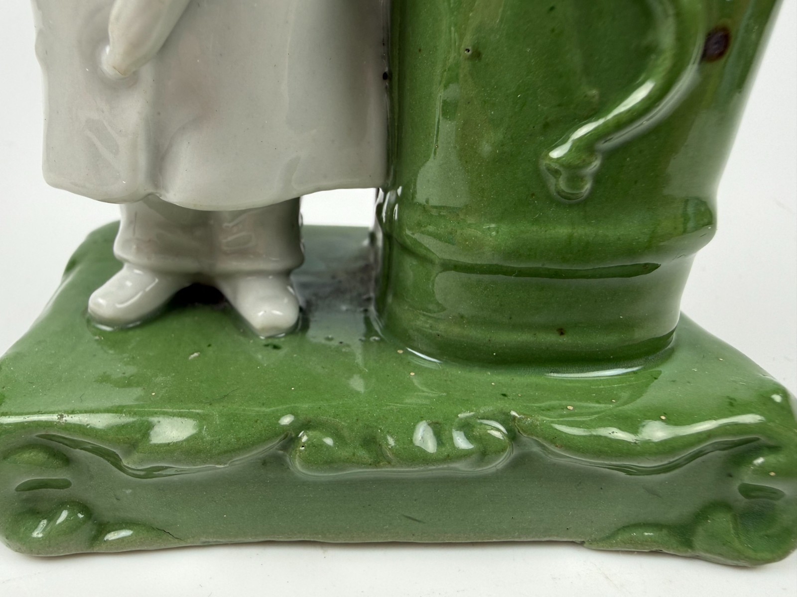 Antique German Conta Boehme Porcelain Match holder bud vase boy puppy figurine