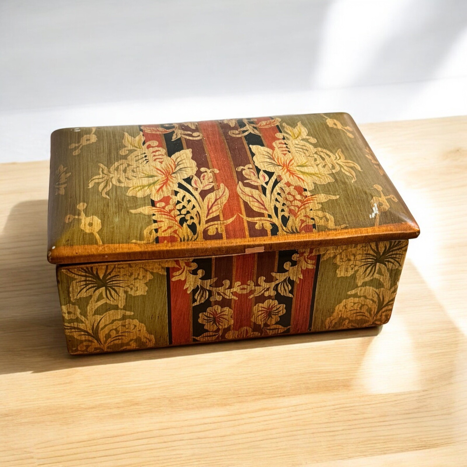 Ceramic Jewelry Box Trinket Box Painted Heavy Unique 7 X 4.5”