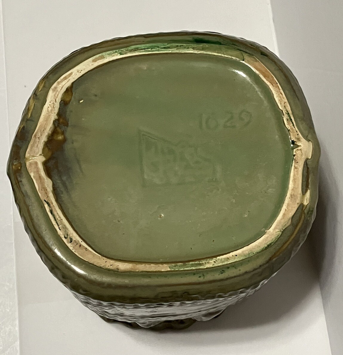 Vintage McCoy Glazed Pottery Green Burlap Sack Planter / Vase #1629 6.75 Inches