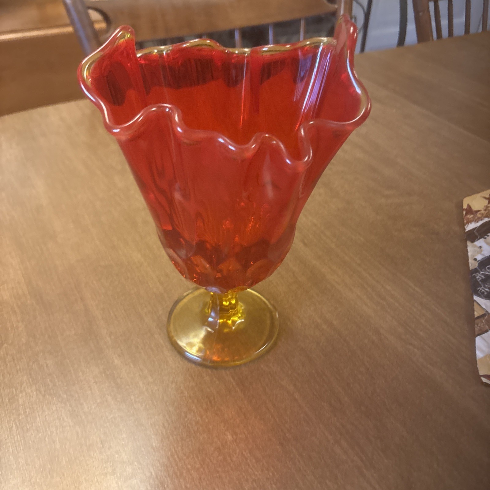 Vintage Art Glass Colonial Red Gold Vase 8.5” Unmarked