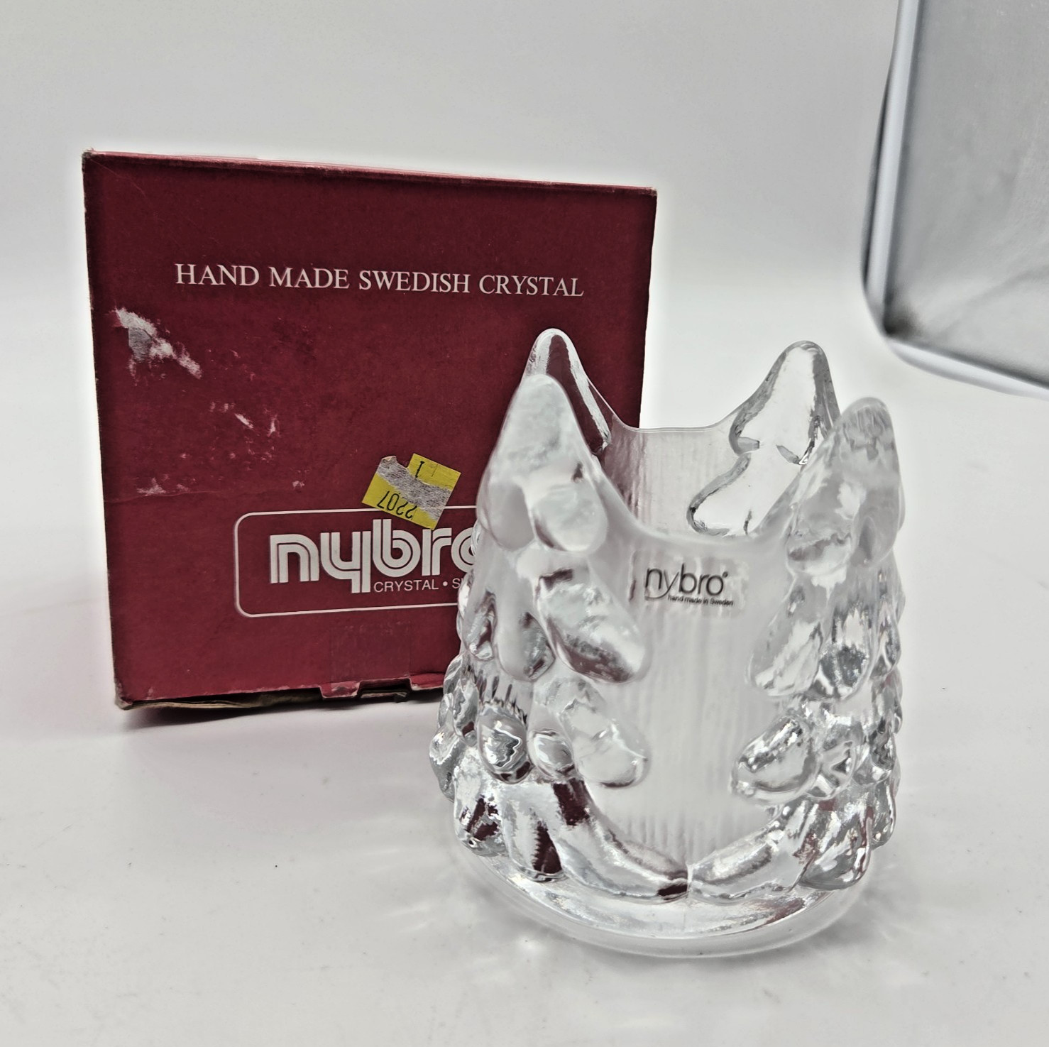Nybro Sweden Crystal Bowl Christmas Tree Swedish Candy Dish Candle Holder Holida
