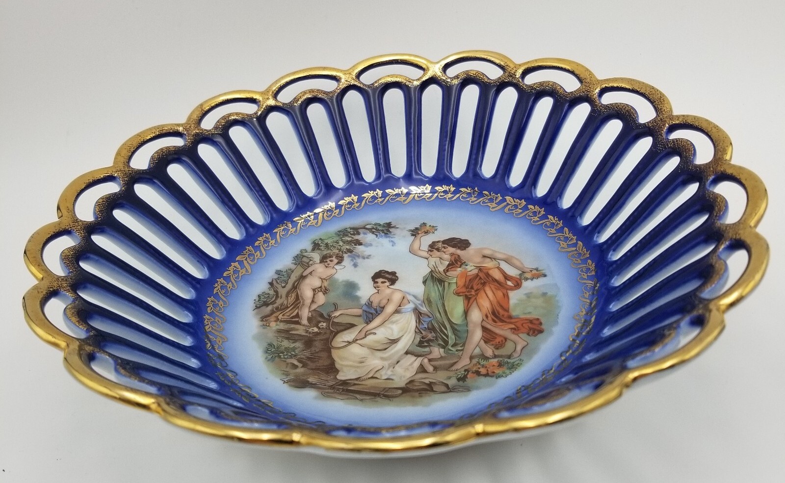Vintage PM Martinroda Germany Cobalt Blue Reticulated Porcelain Accent Bowl
