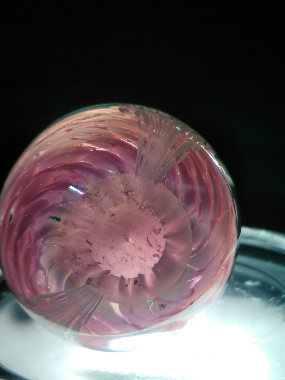 ART GLASS EGG PAPERWEIGHT PINK, WHITE, AND CLEAR