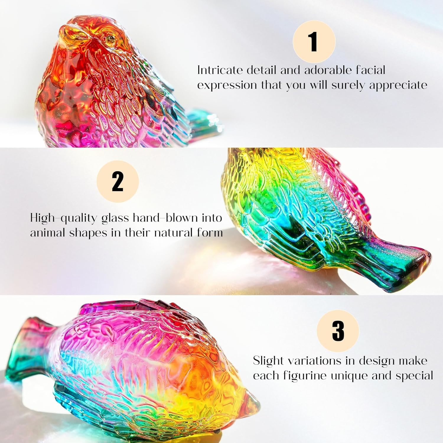 3″ Colorful Glass Bird Figurine Miniature Blown Glass Birds Bird Gifts for Bi…
