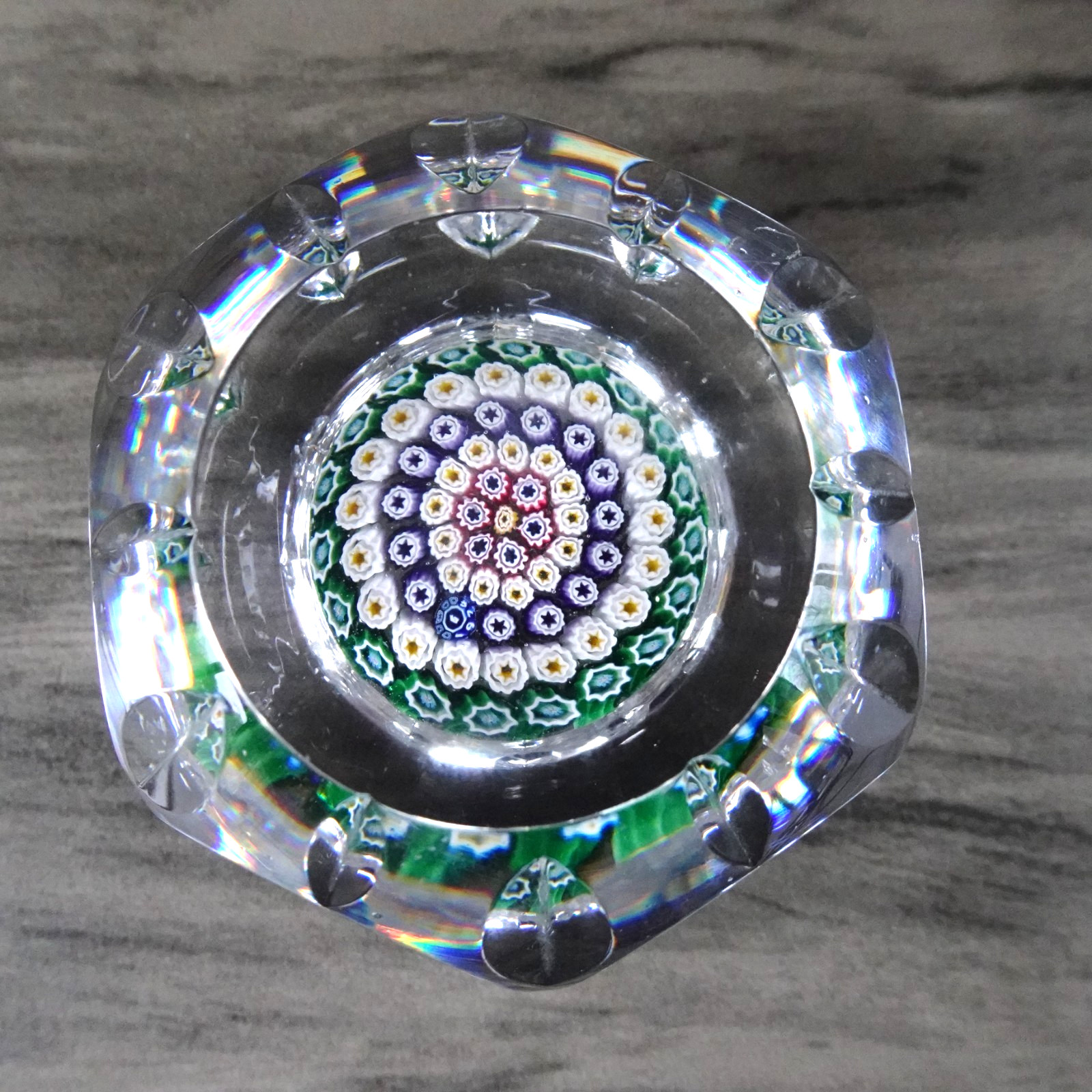1974 Whitefriars England Faceted Millefiori Art Glass Paperweight Monk Cane