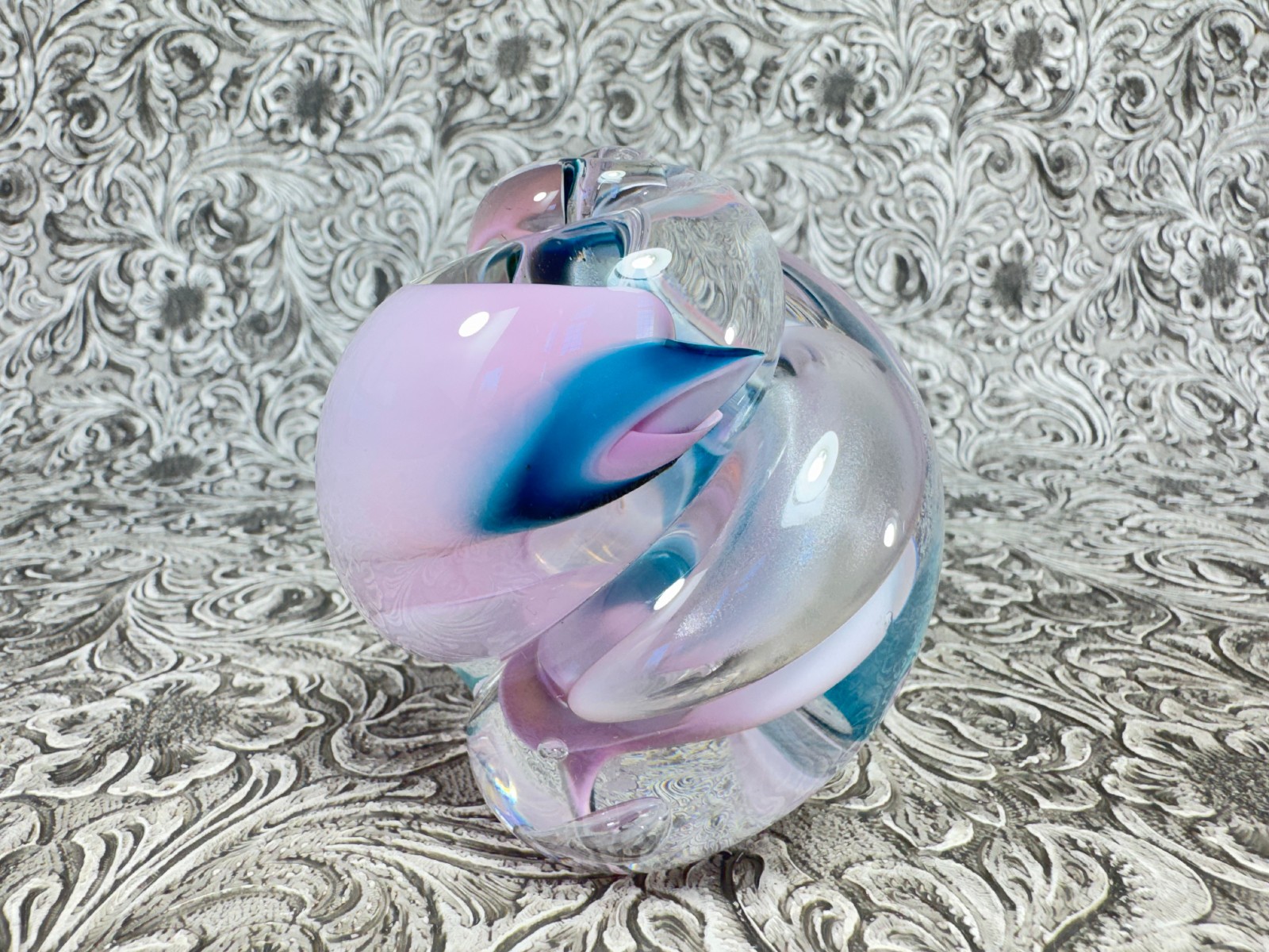 Jim Karg Paperweight Art Glass Swirl Blue Pink SIGNED