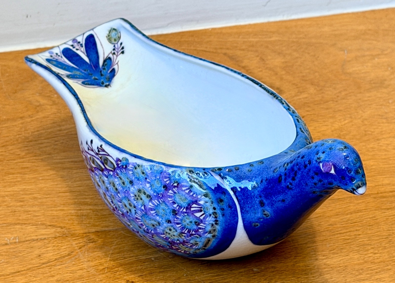 Royal Copenhagen Denmark Danish Art Pottery Bird Peacock Sculpture Bowl Vtg Mcm