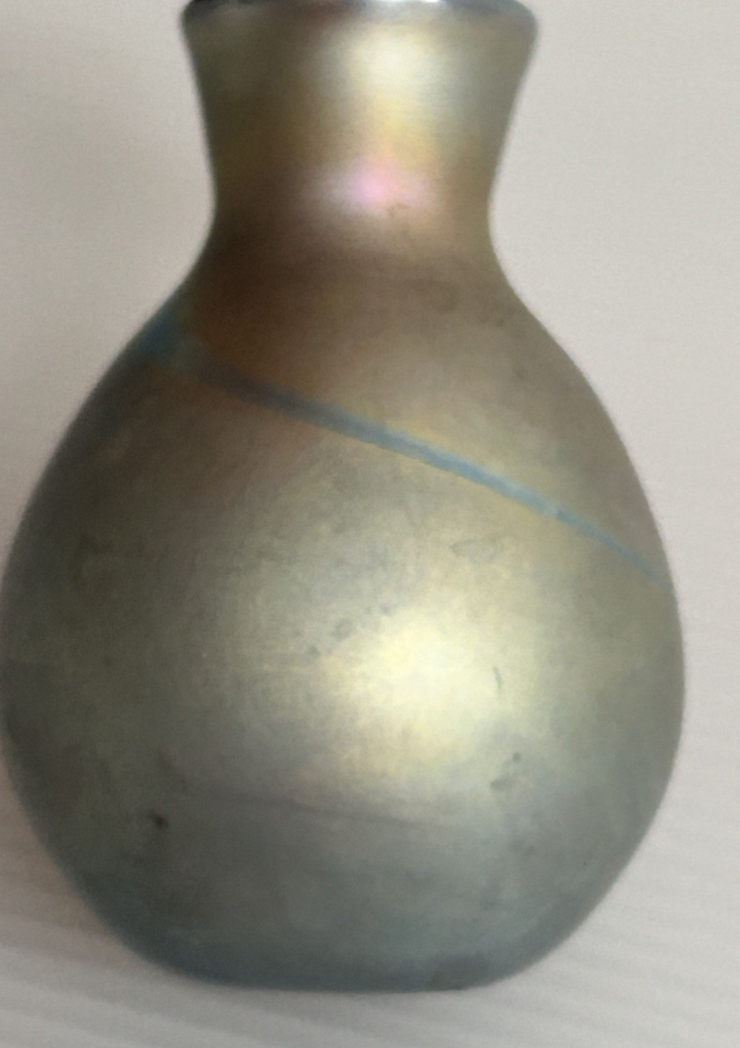 Lotton 1975 Small Blue Gold Iridescent Art Glass Vase signed *READ*